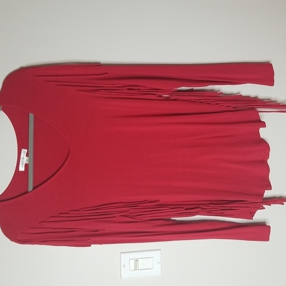 John Paul Richard Womens v neck fringe top 3/4 length
